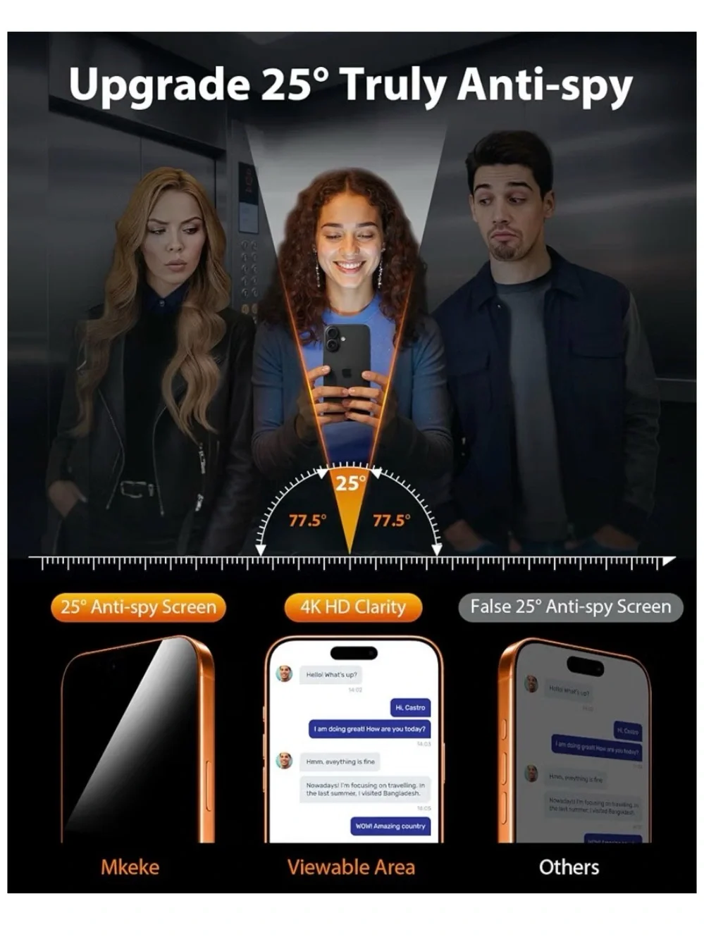 📱MKEKE Privacy Screen Protector for iPhone 17 Pro- 6.3 inch (3 Pack) anti spy NE